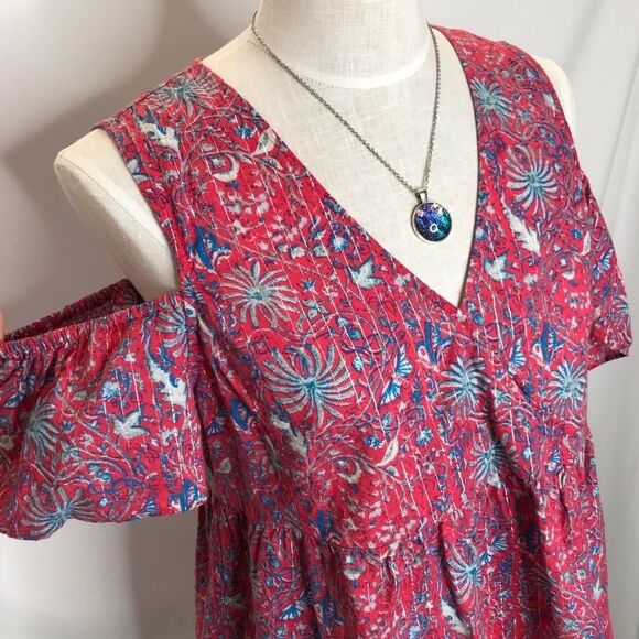 Lucky Brand Cold Shoulder Metallic Stripe Fireworks Print Top Size Medium - Picture 2 of 8